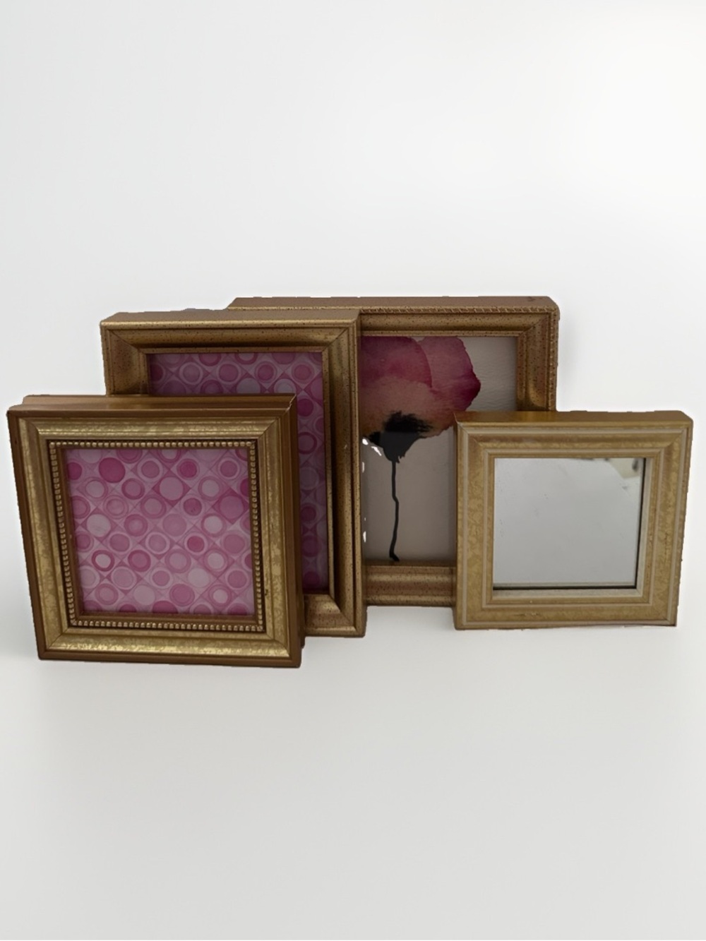 LOT OF 4 Vintage MINI GOLD WOOD 5x5 3x3 3.5x5 PICTURE FRAMES MIRROR